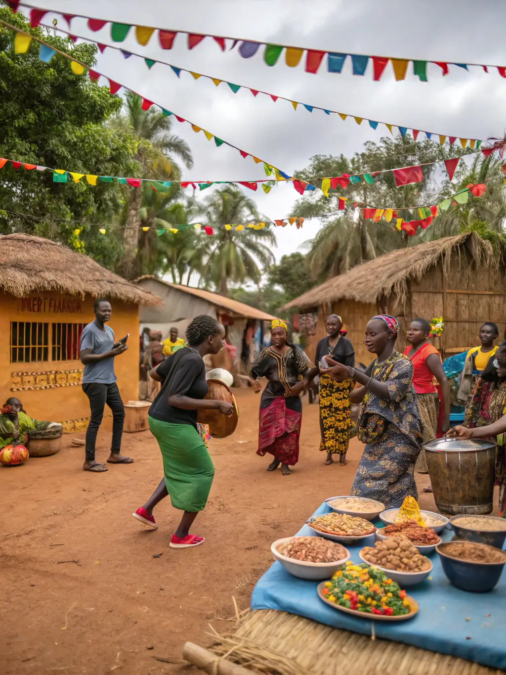 An engaging image of community members participating in a local cultural festival organized by the Foyer Rural, celebrating local traditions and community spirit.